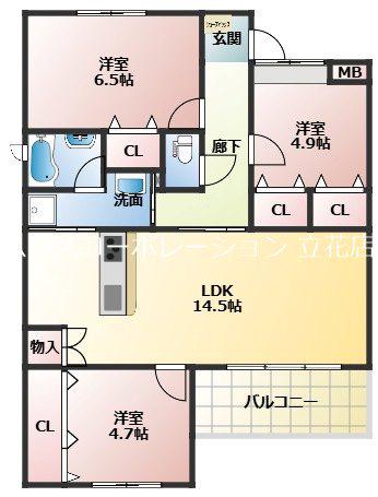 フローレンス武庫之荘3(3LDK/2階)の間取り写真