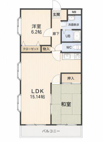 新町マンション(2LDK/2階)の間取り写真