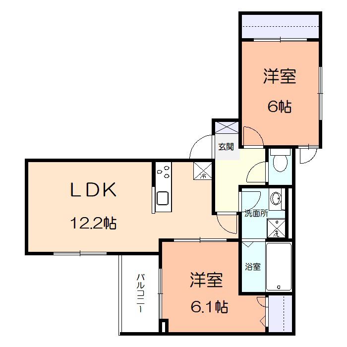 FLAT RIVER (2LDK/2階)の間取り写真