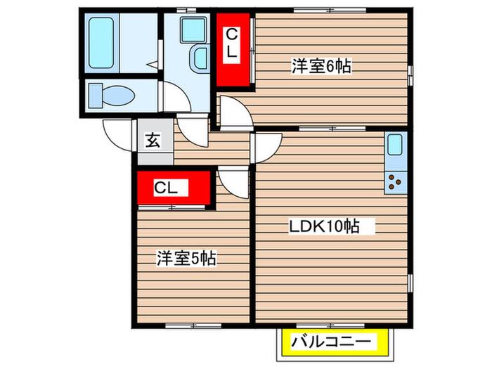 プロヴァンスC棟(2LDK/1階)の間取り写真