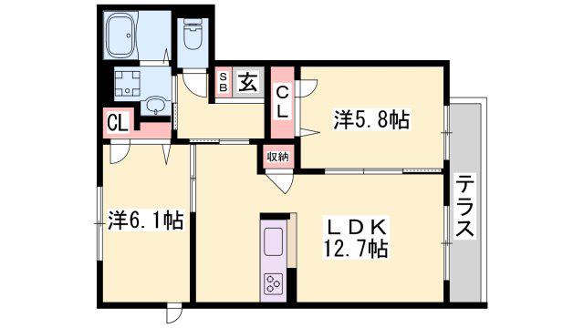エフ・メゾン(2LDK/1階)の間取り写真