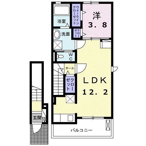 イースト HILL F(1LDK/2階)の間取り写真