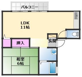 サンライフ西大路B棟(1LDK/2階)の間取り写真