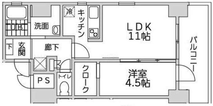 フルール御苑(1LDK/8階)の間取り写真
