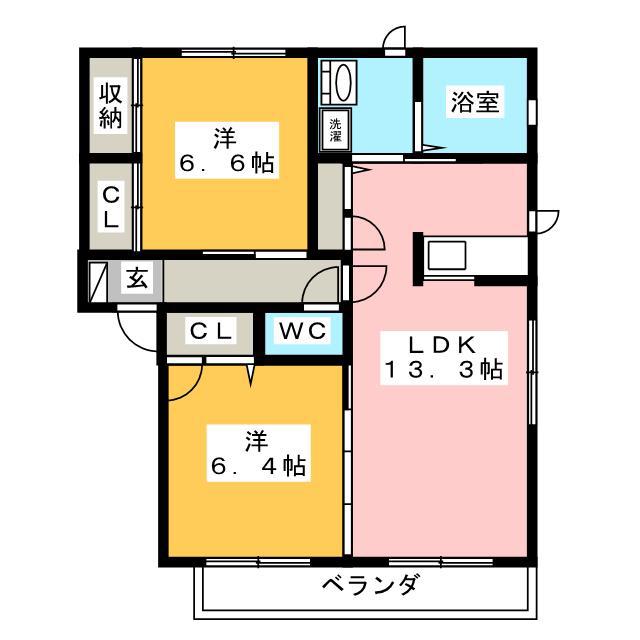ブルーム リーフ A棟(2LDK/3階)の間取り写真