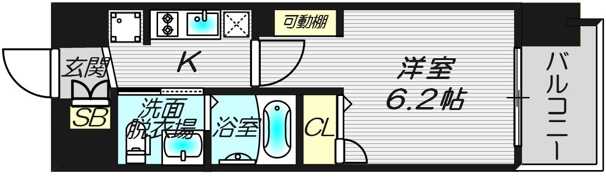 エステムプラザ梅田・中崎町IIIツインマークスサウスレジデンス(1K/6階)の間取り写真
