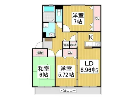 夢パレット坂北 A棟(3LDK/1階)の間取り写真