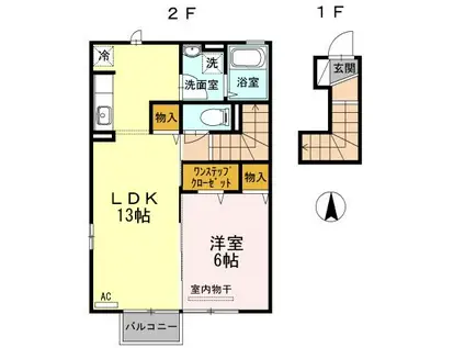 レジデンスOKURA A(1LDK/2階)の間取り写真
