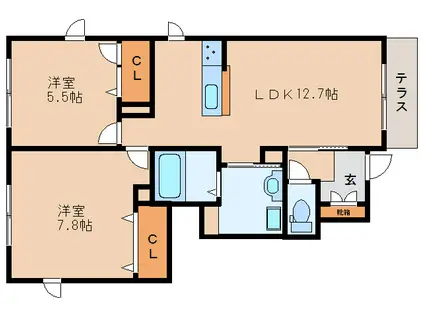 薬師郷B(2LDK/1階)の間取り写真