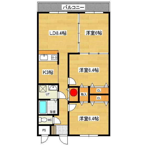 フェイマスKITAMI2番館(3LDK/1階)の間取り写真