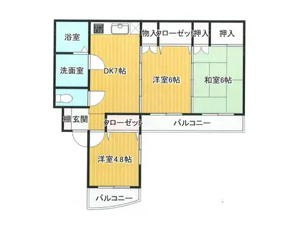 グランドゥールYUASA(3DK/1階)の間取り写真