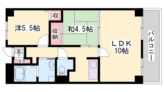 ヌーベゆらの(2LDK/2階)の間取り写真