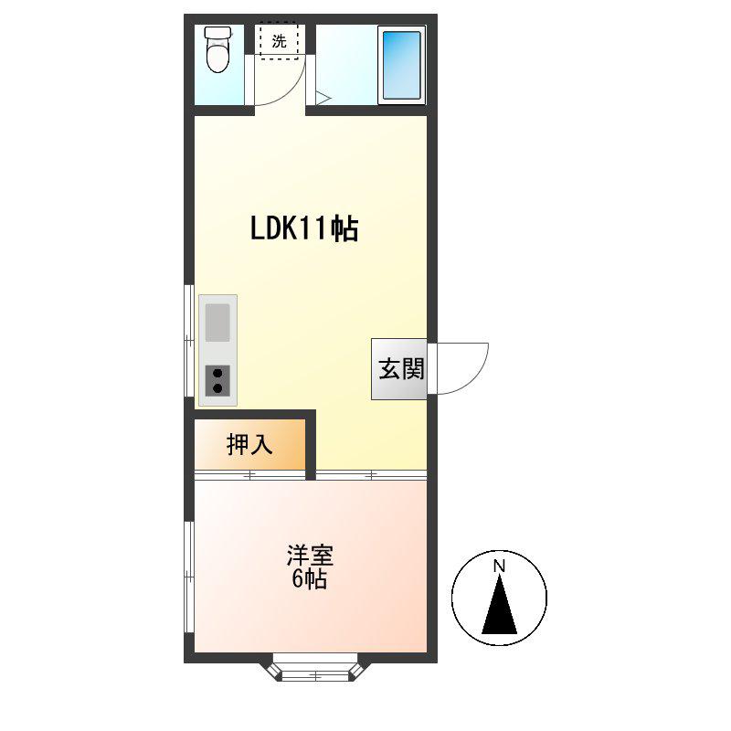サンフラワー元木(1LDK/1階)の間取り写真