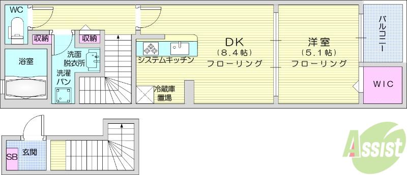 スクエアIS Ⅴ(1DK/2階)の間取り写真