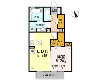 ソシアIII B(1LDK/1階)の間取り写真