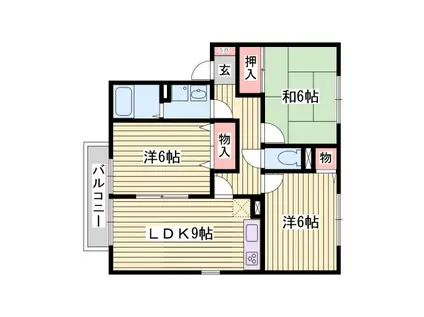 ヴィラウィッシュ B棟(3DK/2階)の間取り写真