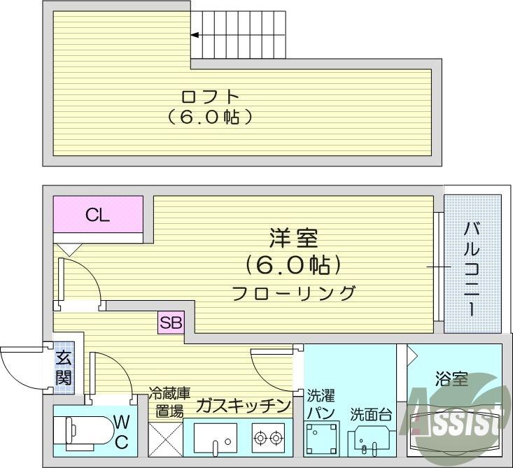 ハーモニーテラス上谷刈(ワンルーム/2階)の間取り写真