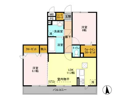 ゼピュロス学園の森 A(2LDK/1階)の間取り写真