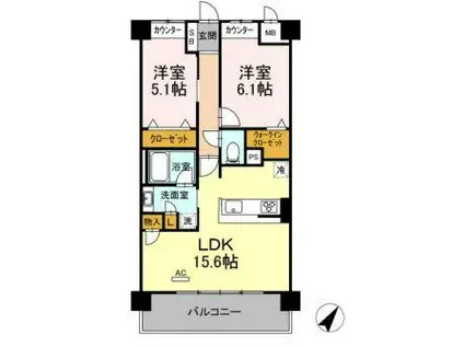 DUO YUCHI(2LDK/5階)の間取り写真