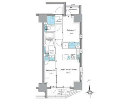 ルフォンプログレ上野稲荷町(2LDK/3階)の間取り写真