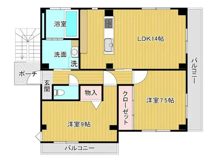 マンション北川(2LDK/2階)の間取り写真
