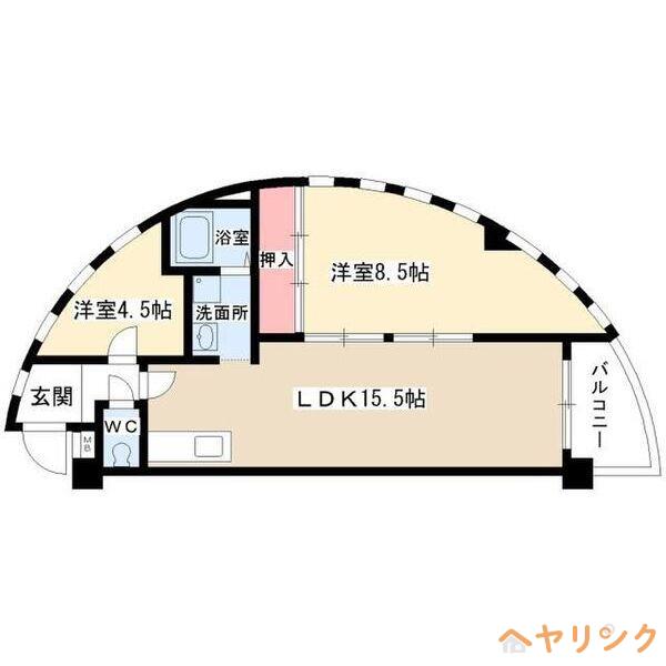 シーズンコート神丘 (2LDK/4階)の間取り写真