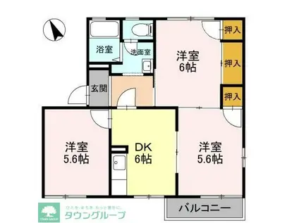 ライフタウニーA街区 1号棟(2LDK/2階)の間取り写真