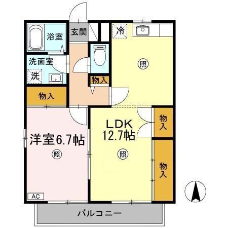 アモロッソS&S(1LDK/2階)の間取り写真
