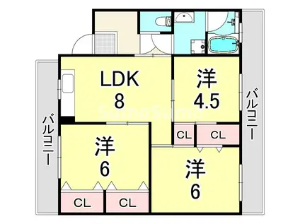 東田マンション(3LDK/4階)の間取り写真