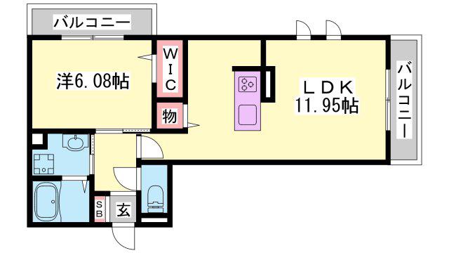 D-ROOM天神 B棟(1LDK/1階)の間取り写真
