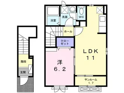 メゾン・クラールB(1LDK/2階)の間取り写真