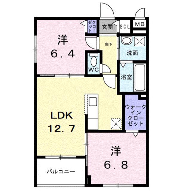 アーバンコート堀川西(2LDK/2階)の間取り写真