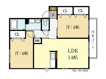 ウエストソレイユ(2LDK/1階)の間取り写真