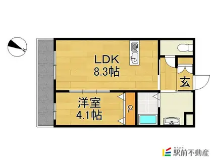ハーヴェスト久留米(1LDK/2階)の間取り写真