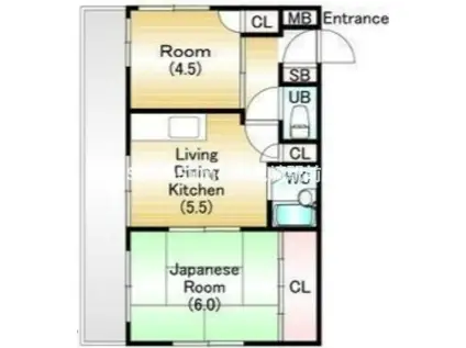 サニーハウスウエハラ(2DK/2階)の間取り写真