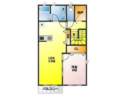 モン・サン・ミシェルA(1LDK/2階)の間取り写真