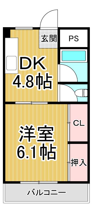 フタミハイツ(1DK/1階)の間取り写真
