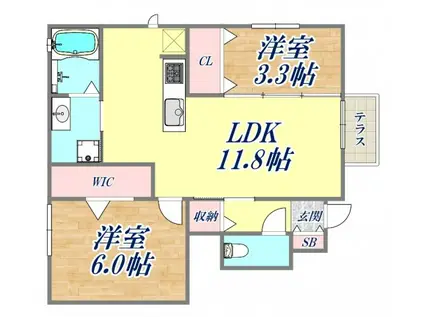 チェリーハウス2 B棟(2LDK/1階)の間取り写真