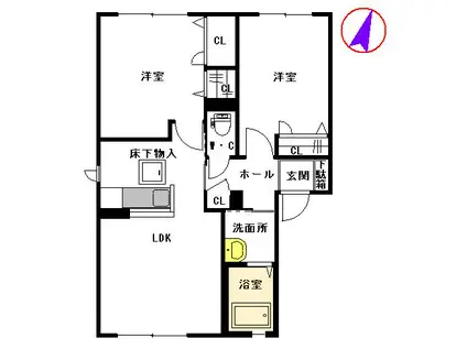 ライフステージ長嶺 A棟(2LDK/1階)の間取り写真
