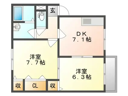 パティオヴェルデA(2DK/1階)の間取り写真