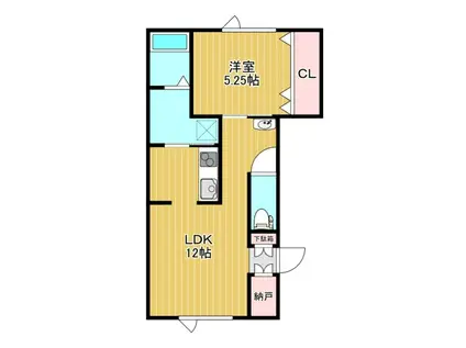 イルマーレW(1LDK/2階)の間取り写真