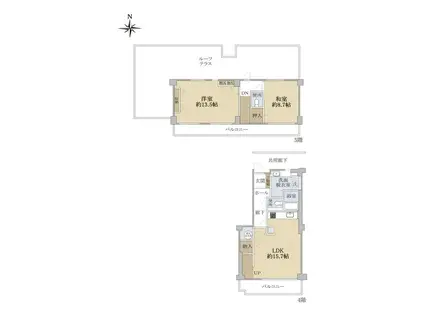 鴨川グランドコーポ(2LDK/4階)の間取り写真