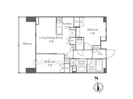 LIBRGRANT西新宿(2LDK/14階)の間取り写真