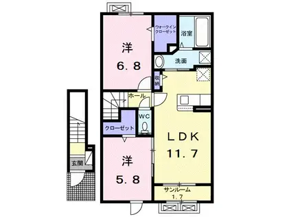 ヴィラ・ローザ(2LDK/2階)の間取り写真
