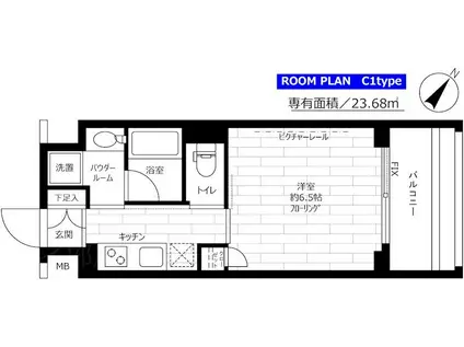 ステージグランデ新川(1K/4階)の間取り写真