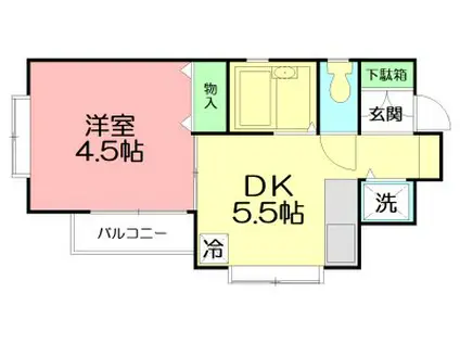 ハイツ大仏坂(1DK/2階)の間取り写真