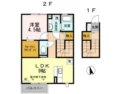 ファミィーユKII(1LDK/2階)の間取り写真