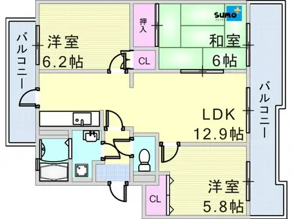 井吹東シティコート1号棟(3LDK/1階)の間取り写真