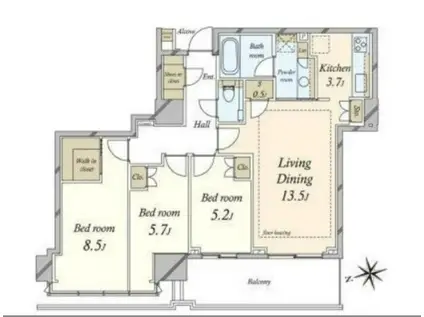 プラウドタワー芝浦(3LDK/30階)の間取り写真