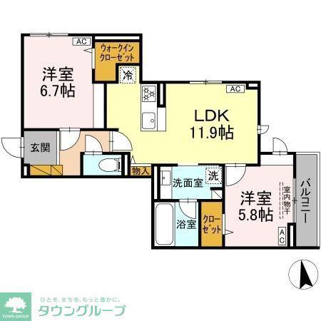 ラ・ペッシュ(2LDK/2階)の間取り写真